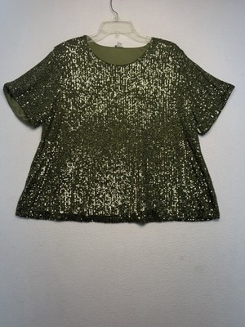 Womens Cato‘S Green Sequin Short Sleeved Party Blouse 14/16 Holiday Glamour 